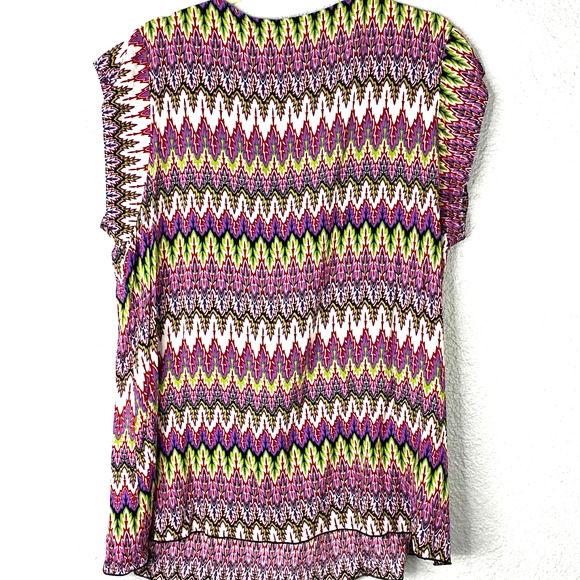 Cato Top Size 18/20 Womens Plus Colorful Print Cap Sleeve Beaded V-Neck - Picture 2 of 8